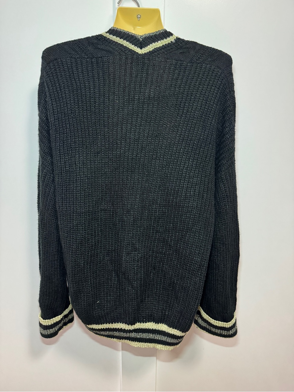 rue21 Christmas Cardigan Sweater Womens Small Black Gold Metallic Ugly Holiday - Picture 2 of 4